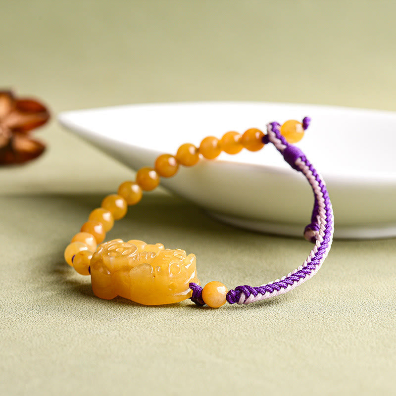 Wear FengShui Golden Silk Jade Beads PiXiu Wealth Bracelet