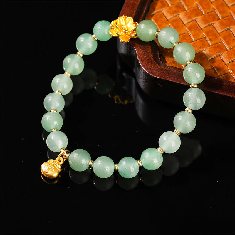Wear FengShui Natural Jade Green Aventurine Gourd Fu Character Luck Bracelet