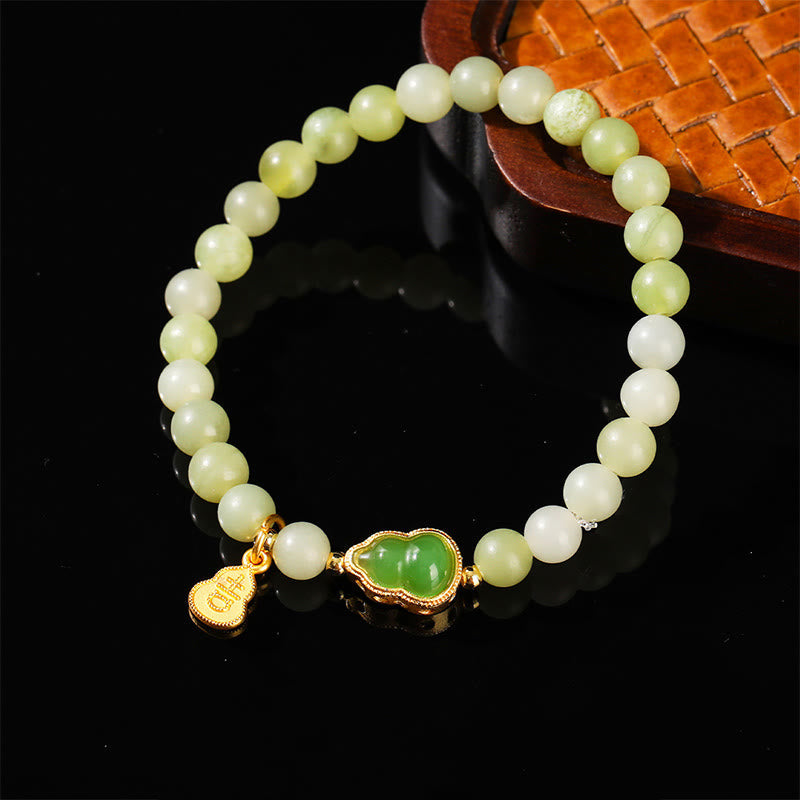 Wear FengShui Natural Jade Green Aventurine Gourd Fu Character Luck Bracelet