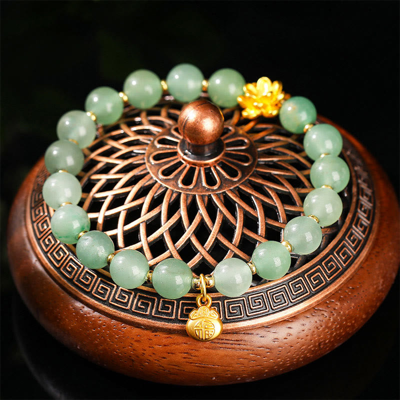 Wear FengShui Natural Jade Green Aventurine Gourd Fu Character Luck Bracelet