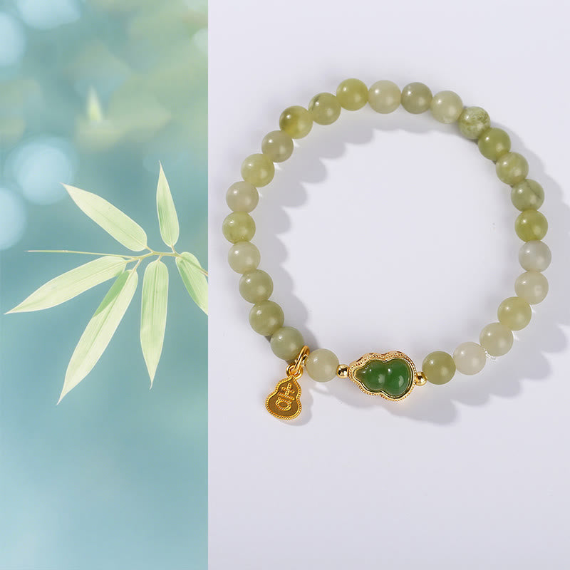Wear FengShui Natural Jade Green Aventurine Gourd Fu Character Luck Bracelet