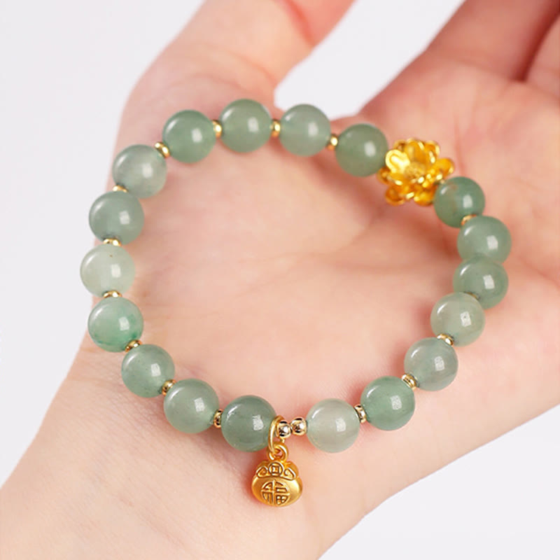 Wear FengShui Natural Jade Green Aventurine Gourd Fu Character Luck Bracelet