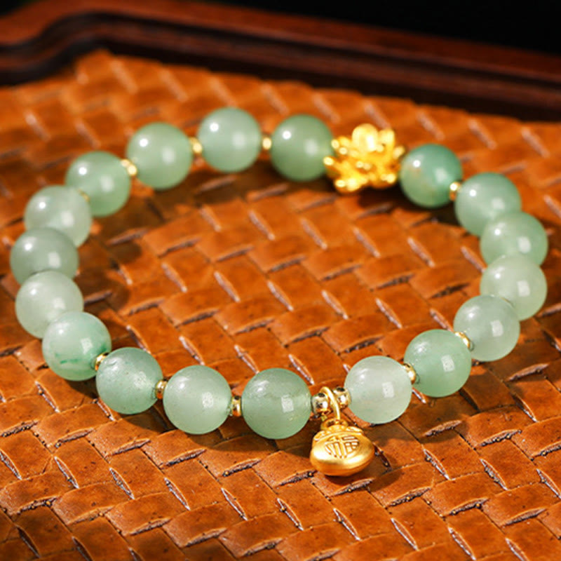 Wear FengShui Natural Jade Green Aventurine Gourd Fu Character Luck Bracelet