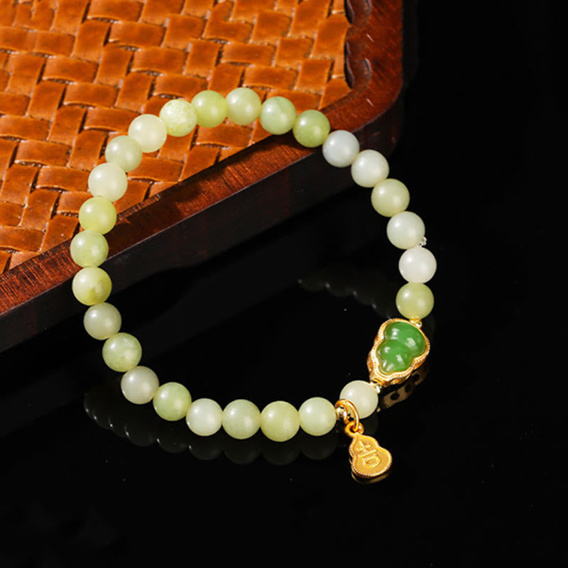 Wear FengShui Natural Jade Green Aventurine Gourd Fu Character Luck Bracelet