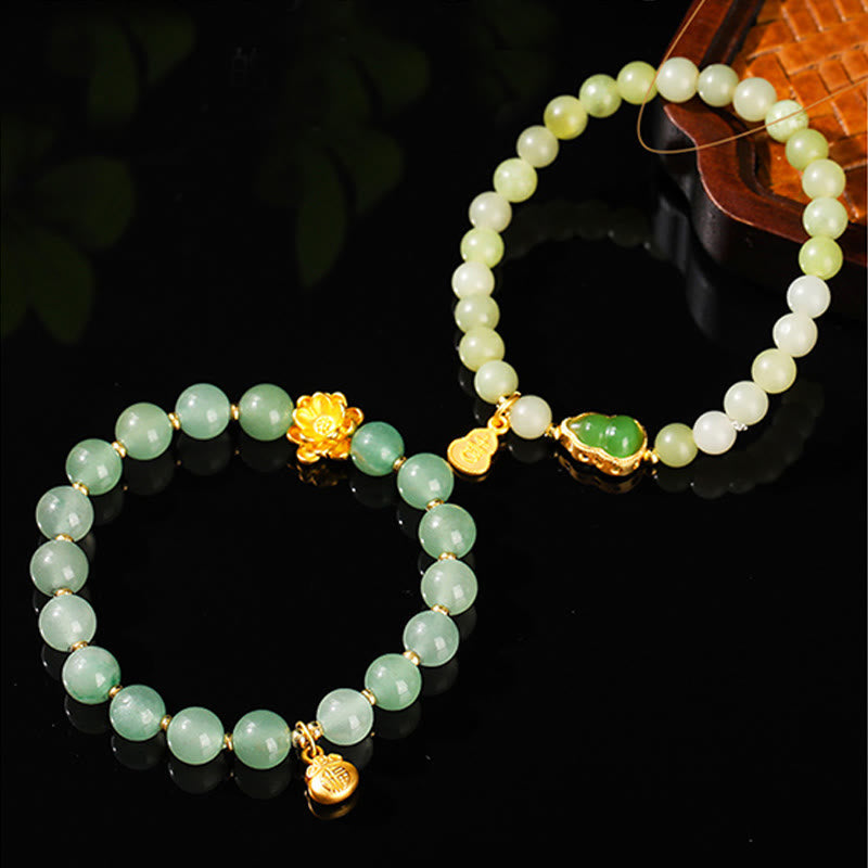 Wear FengShui Natural Jade Green Aventurine Gourd Fu Character Luck Bracelet