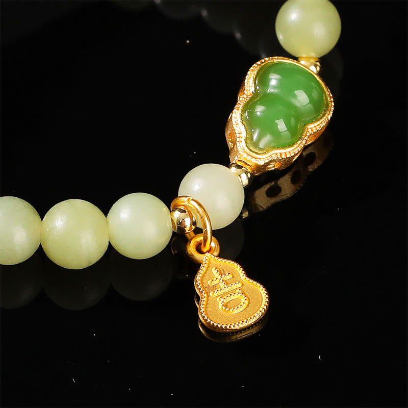 Wear FengShui Natural Jade Green Aventurine Gourd Fu Character Luck Bracelet
