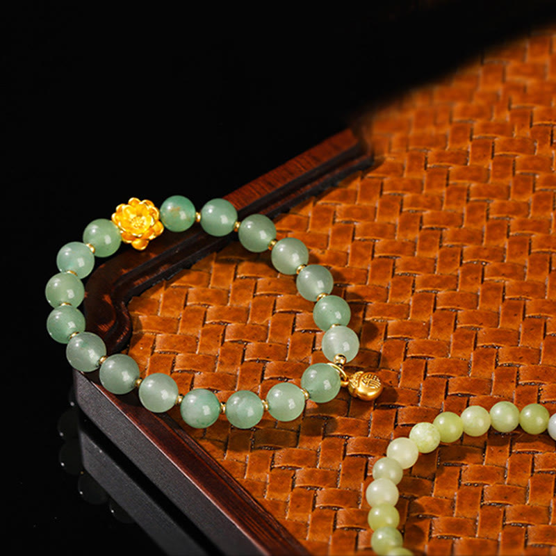 Wear FengShui Natural Jade Green Aventurine Gourd Fu Character Luck Bracelet