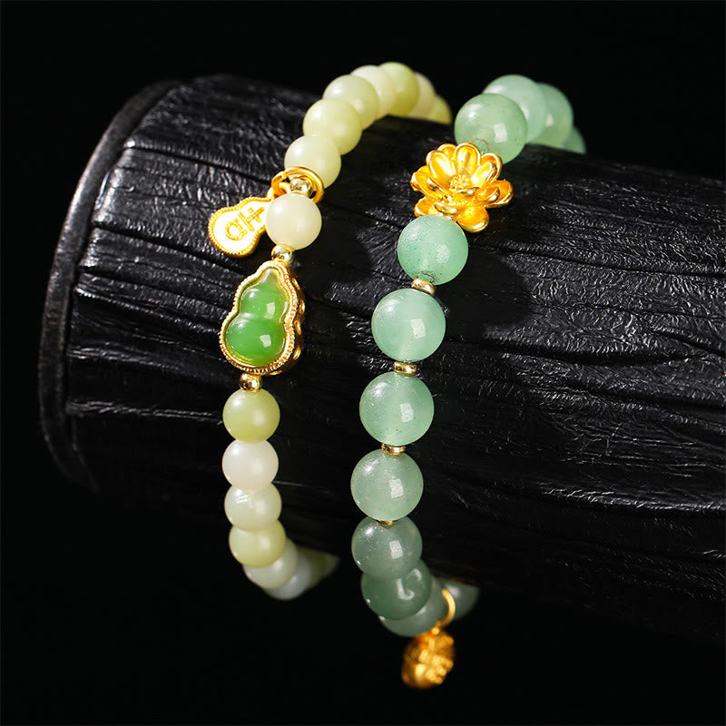 Wear FengShui Natural Jade Green Aventurine Gourd Fu Character Luck Bracelet