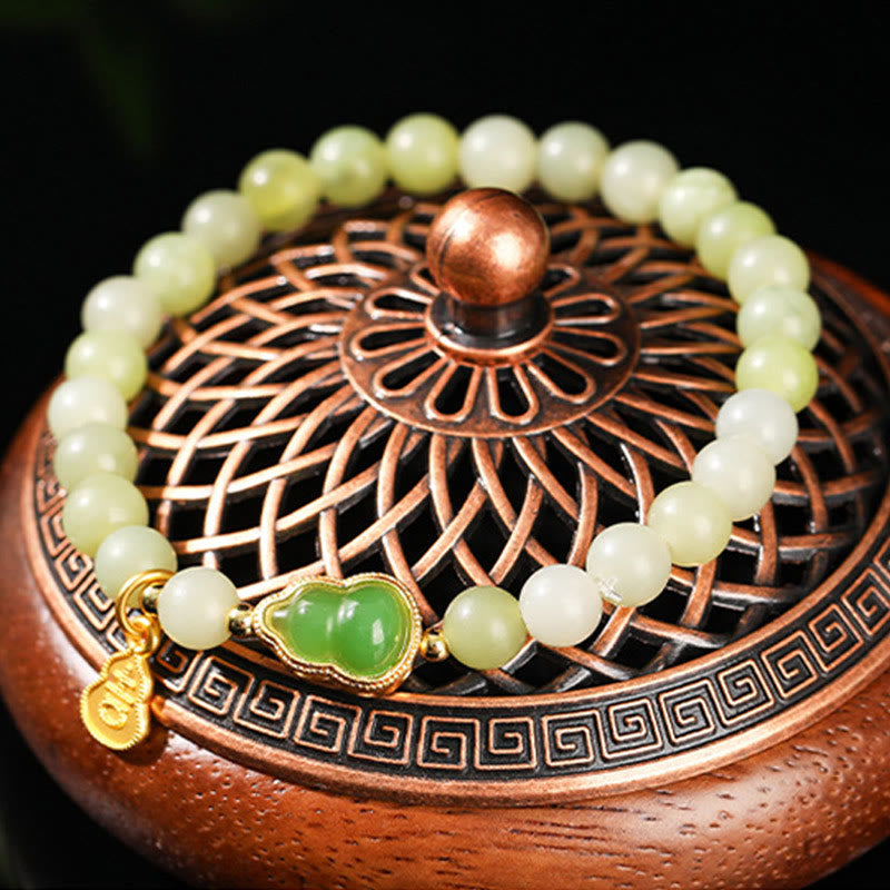 Wear FengShui Natural Jade Green Aventurine Gourd Fu Character Luck Bracelet