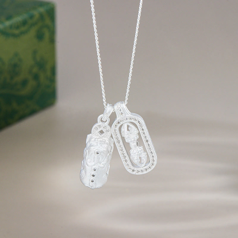 Wear FengShui 925 Sterling Silver Mini PiXiu Dorje Vajra Wealth Necklace Pendant