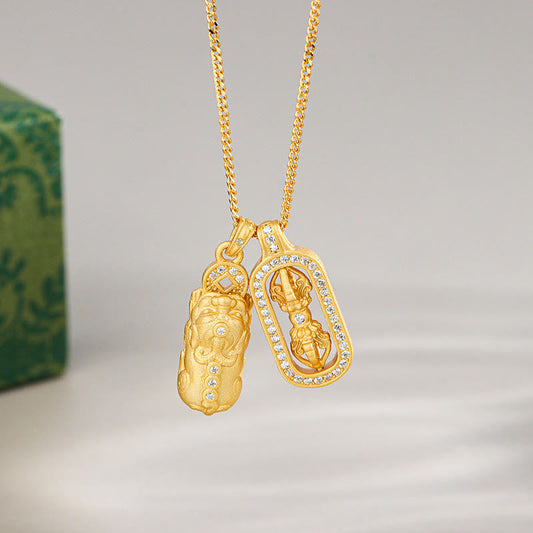 Wear FengShui 925 Sterling Silver Mini PiXiu Dorje Vajra Wealth Necklace Pendant