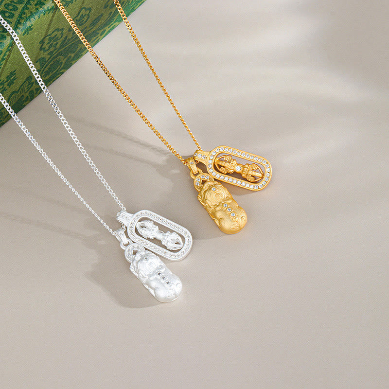 Wear FengShui 925 Sterling Silver Mini PiXiu Dorje Vajra Wealth Necklace Pendant
