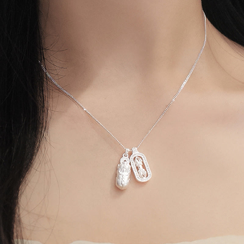 Wear FengShui 925 Sterling Silver Mini PiXiu Dorje Vajra Wealth Necklace Pendant