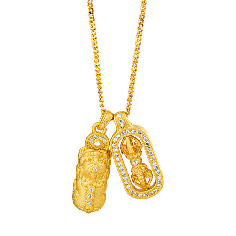 Wear FengShui 925 Sterling Silver Mini PiXiu Dorje Vajra Wealth Necklace Pendant