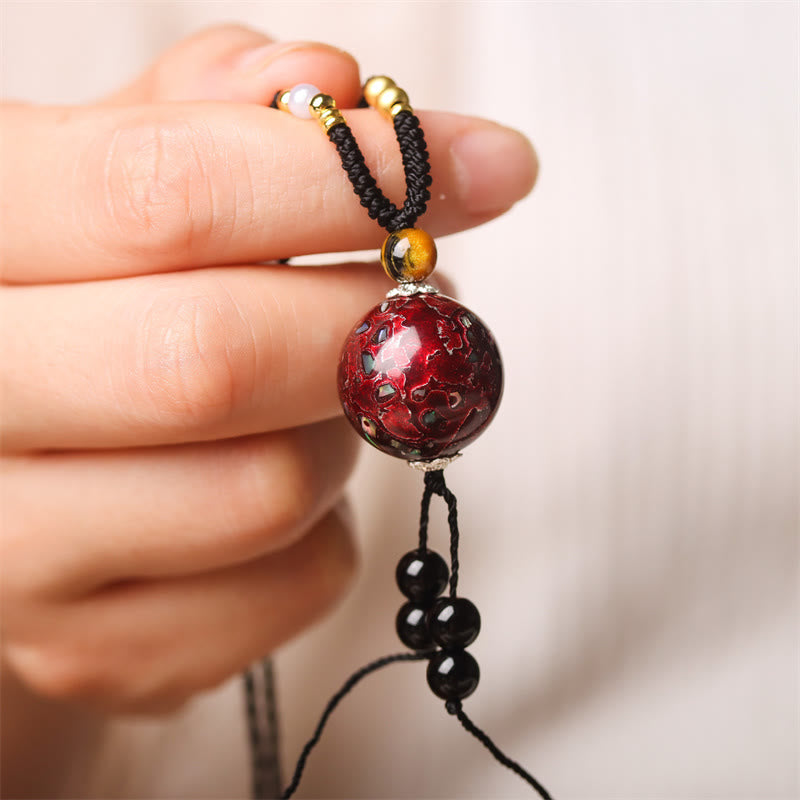 Wear FengShui Ebony Wood Venus Aurora Bead Lacquer Craft Peace Necklace Pendant