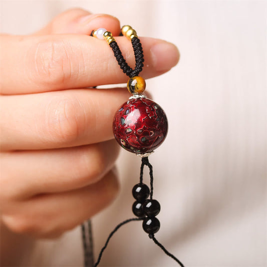 Wear FengShui Ebony Wood Venus Aurora Bead Lacquer Craft Peace Necklace Pendant