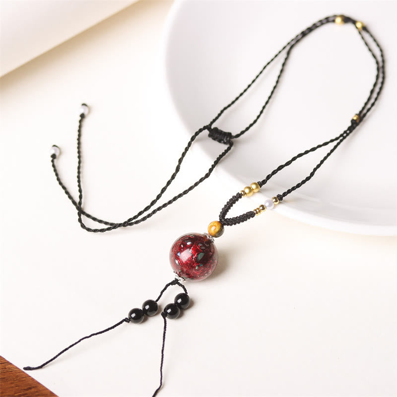 Wear FengShui Ebony Wood Venus Aurora Bead Lacquer Craft Peace Necklace Pendant