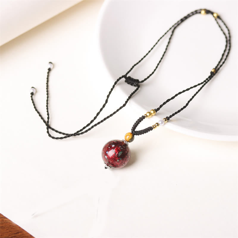 Wear FengShui Ebony Wood Venus Aurora Bead Lacquer Craft Peace Necklace Pendant