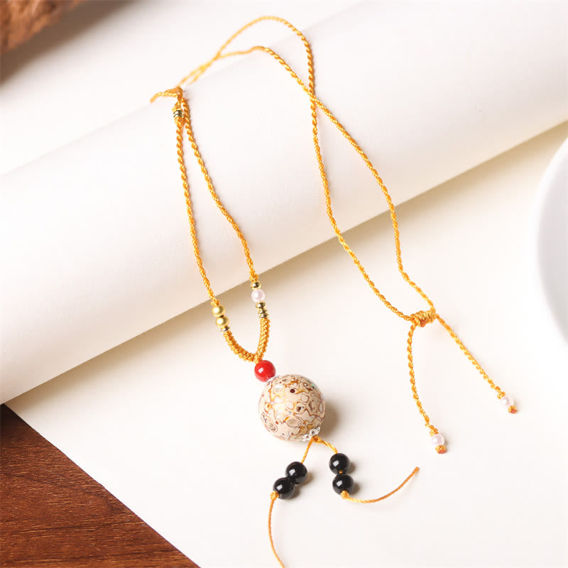 Wear FengShui Ebony Wood Venus Aurora Bead Lacquer Craft Peace Necklace Pendant