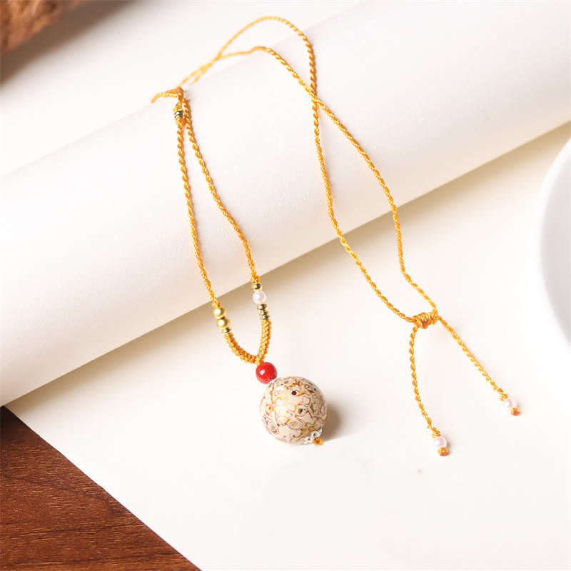Wear FengShui Ebony Wood Venus Aurora Bead Lacquer Craft Peace Necklace Pendant
