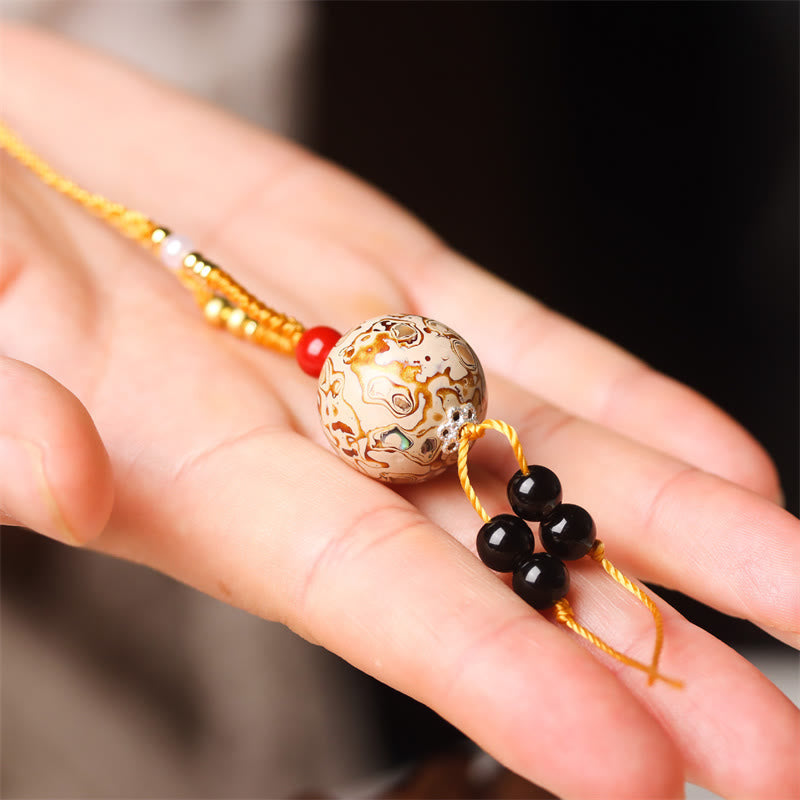 Wear FengShui Ebony Wood Venus Aurora Bead Lacquer Craft Peace Necklace Pendant