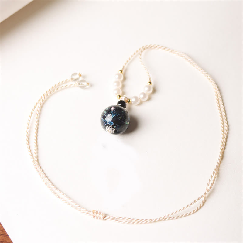 Wear FengShui Ebony Wood Aurora Lacquer Craft Bead Pearl Balance Necklace Pendant