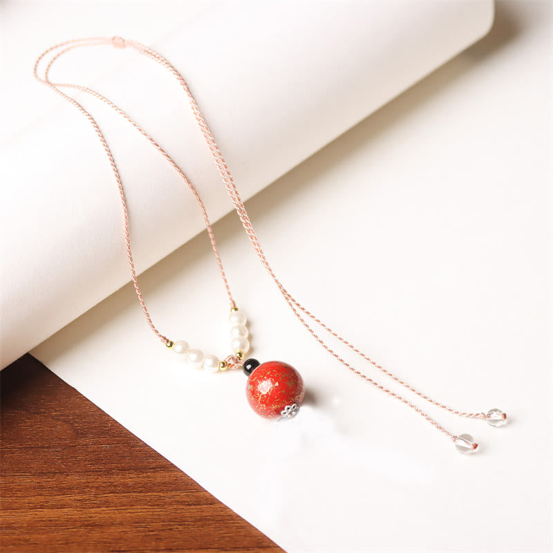 Wear FengShui Ebony Wood Aurora Lacquer Craft Bead Pearl Balance Necklace Pendant