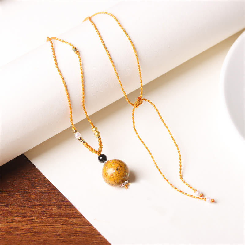 Wear FengShui Ebony Wood Aurora Lacquer Craft Bead Pearl Balance Necklace Pendant