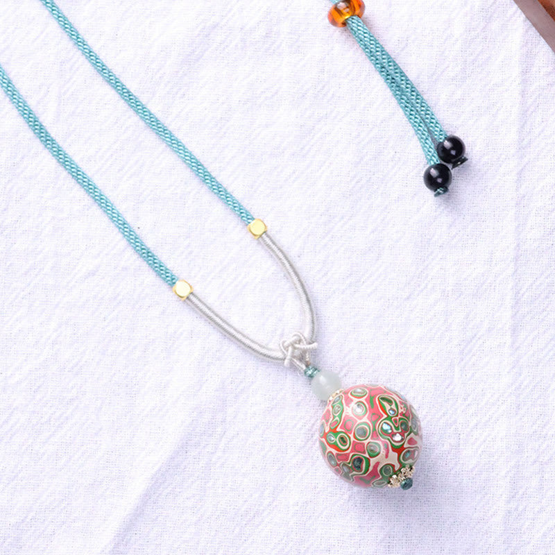 Wear FengShui Ebony Wood Colorful Lacquer Craft Bead Calm Necklace Pendant