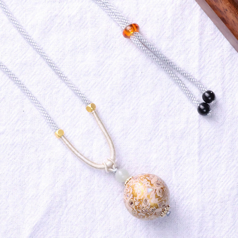 Wear FengShui Ebony Wood Colorful Lacquer Craft Bead Calm Necklace Pendant