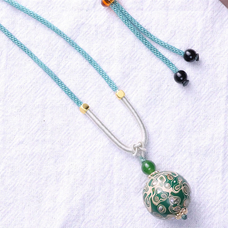 Wear FengShui Ebony Wood Colorful Lacquer Craft Bead Calm Necklace Pendant