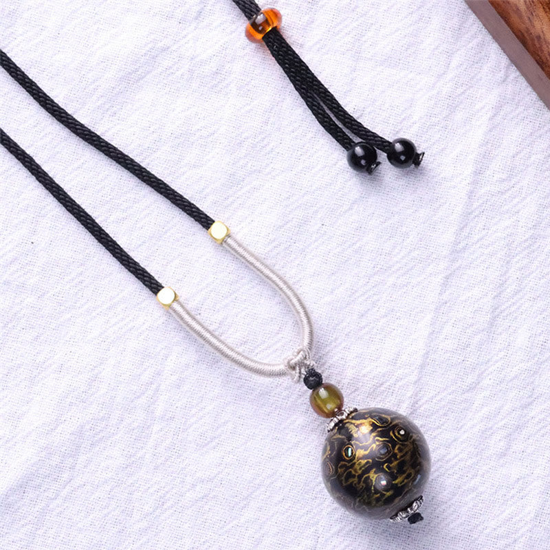 Wear FengShui Ebony Wood Colorful Lacquer Craft Bead Calm Necklace Pendant