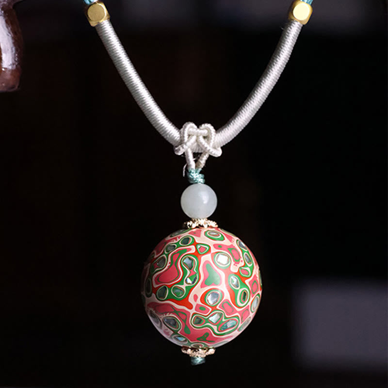 Wear FengShui Ebony Wood Colorful Lacquer Craft Bead Calm Necklace Pendant