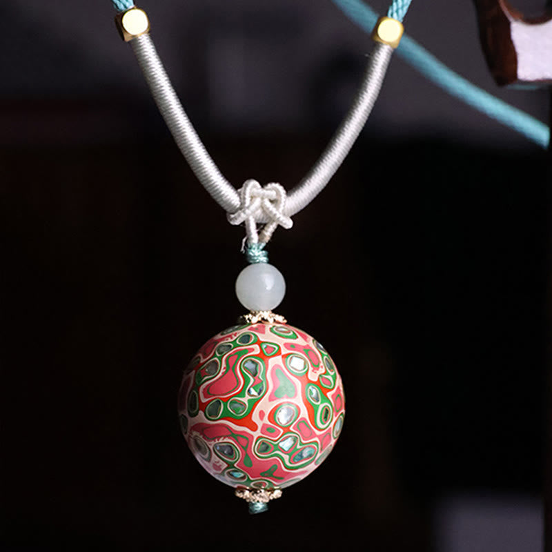 Wear FengShui Ebony Wood Colorful Lacquer Craft Bead Calm Necklace Pendant