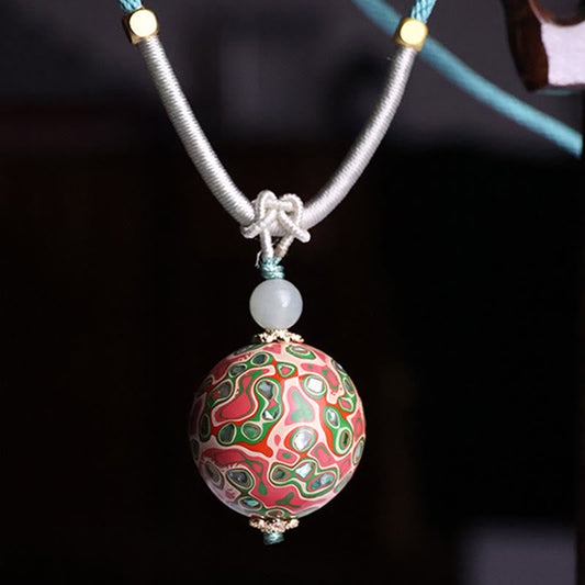 Wear FengShui Ebony Wood Colorful Lacquer Craft Bead Calm Necklace Pendant