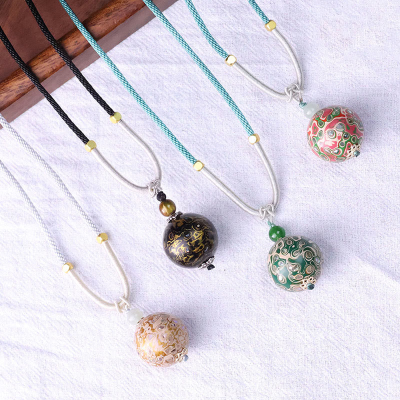 Wear FengShui Ebony Wood Colorful Lacquer Craft Bead Calm Necklace Pendant