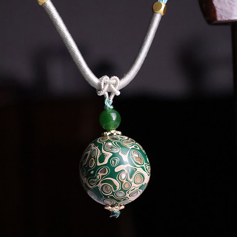 Wear FengShui Ebony Wood Colorful Lacquer Craft Bead Calm Necklace Pendant