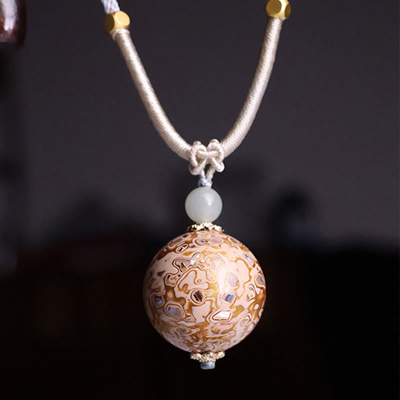 Wear FengShui Ebony Wood Colorful Lacquer Craft Bead Calm Necklace Pendant