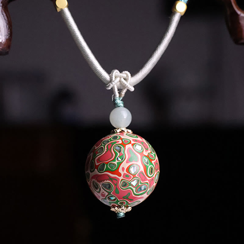 Wear FengShui Ebony Wood Colorful Lacquer Craft Bead Calm Necklace Pendant