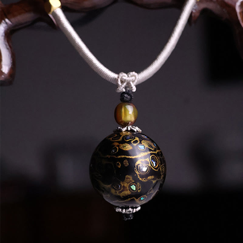 Wear FengShui Ebony Wood Colorful Lacquer Craft Bead Calm Necklace Pendant