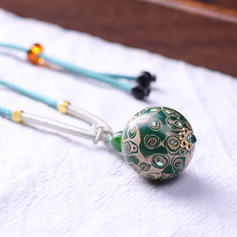 Wear FengShui Ebony Wood Colorful Lacquer Craft Bead Calm Necklace Pendant
