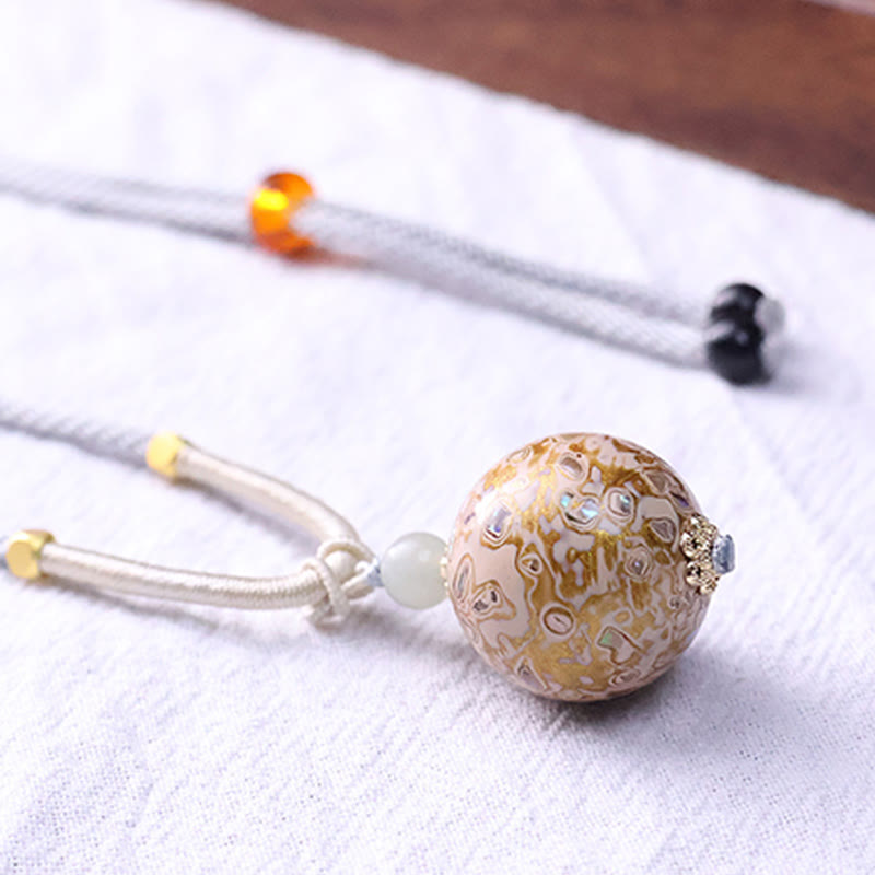 Wear FengShui Ebony Wood Colorful Lacquer Craft Bead Calm Necklace Pendant