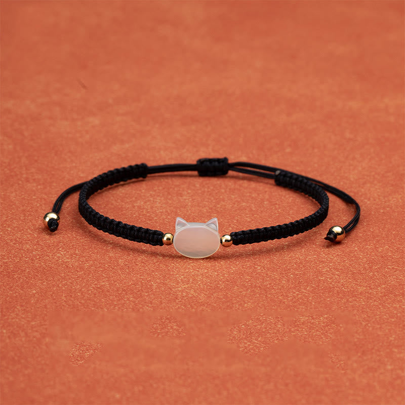 Wear FengShui Faceless Cat Head Red String Shell Connection Bracelet