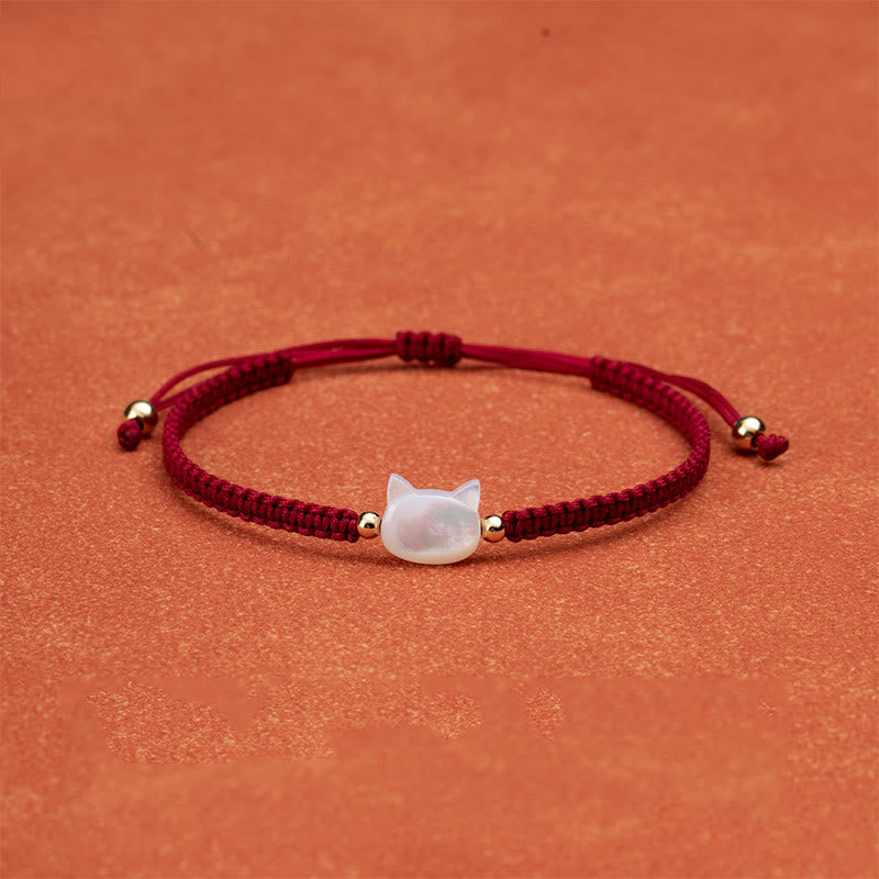 Wear FengShui Faceless Cat Head Red String Shell Connection Bracelet