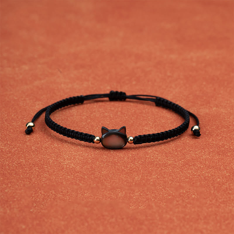 Wear FengShui Faceless Cat Head Red String Shell Connection Bracelet