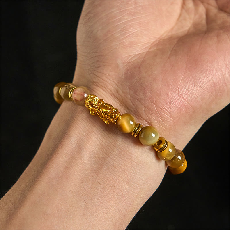 Wear FengShui Various Color Tiger Eye Beads Spacer Beads Pixiu Wealth Courage Bracelet