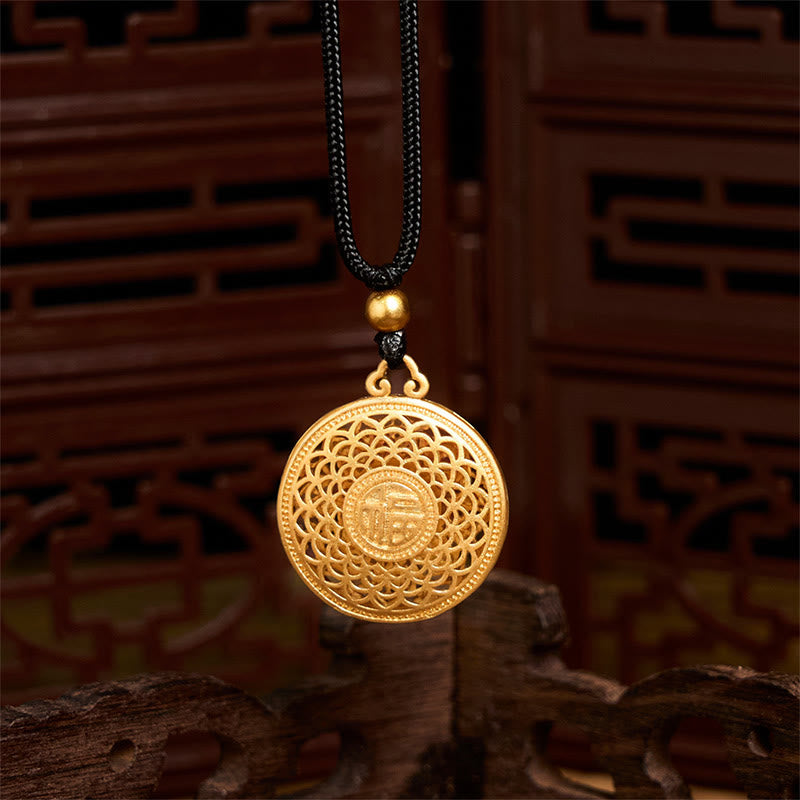 Wear FengShui Copper Eight Treasure Compass Fu Character Fortune Rope Necklace Pendant
