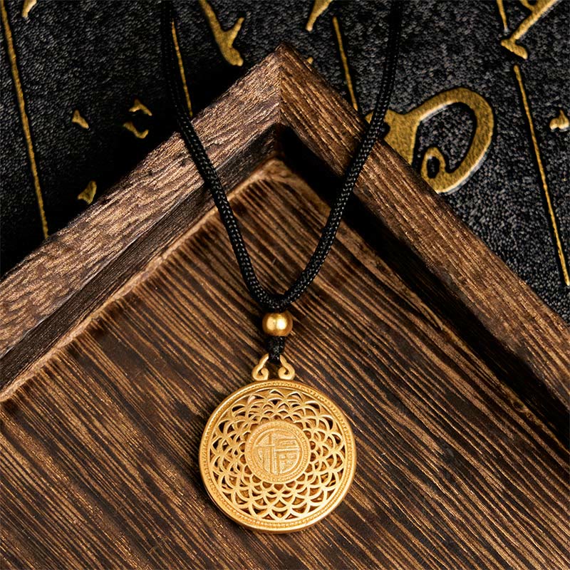 Wear FengShui Copper Eight Treasure Compass Fu Character Fortune Rope Necklace Pendant