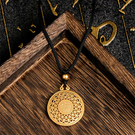 Wear FengShui Copper Eight Treasure Compass Fu Character Fortune Rope Necklace Pendant