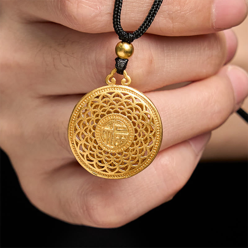 Wear FengShui Copper Eight Treasure Compass Fu Character Fortune Rope Necklace Pendant